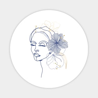 Line Art Woman With Flower Magnet